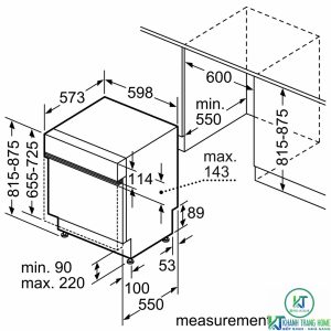 1 kich thuoc may rua bat bosch smi65n05eu MÁY RỬA BÁT BÁN ÂM BOSCH SMI65N05EU SERIE 6 13 BỘ