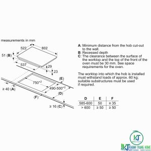 do kich thuoc cat da bep tu bosch pvs831fb5e BẾP TỪ BOSCH PVS831FB5E SERIE 6 4 VÙNG NẤU BÁN ĐA ĐIỂM