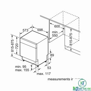 kich thuoc 2 may rua bat bosch smu68n25eu MÁY RỬA BÁT BÁN ÂM BOSCH SMU68N25EU SERIE 6 14 BỘ