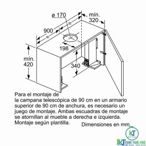 kich thuoc may hut mui dfs097k50 1 MÁY HÚT MÙI ÂM TỦ BOSCH DFS097K50 SERIE 8 NGANG 90CM