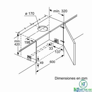 kich thuoc may hut mui dfs097k50 7 MÁY HÚT MÙI ÂM TỦ BOSCH DFS097K50 SERIE 8 NGANG 90CM