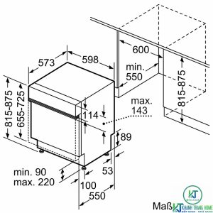 kich thuoc may rua bat bosch smi6zcs49e MÁY RỬA BÁT BOSCH SERIE 6 SMI6ZCS49E BÁN ÂM SẤY ZEOLITH