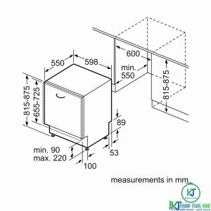 kich thuoc may rua bat bosch smv25bx03r MÁY RỬA BÁT ÂM TỦ BOSCH SMV25BX03R SERIE 2 12 BỘ