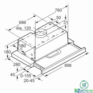 may hut mui bosch dhi923gsg 6 1 MÁY HÚT MÙI ÂM TỦ BOSCH DHI923GSG SERIE 4 NGANG 90CM