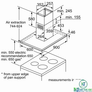 thong so lap dat 2 dib091e51 2000x2000 1 MÁY HÚT MÙI ĐẢO BOSCH DIB091E51 SERIE 6 NGANG 90CM