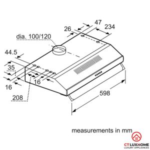 thong so lap dat dhu635hb 2000x2000 MÁY HÚT MÙI BOSCH DHU635HB SERIE 2 NGANG 60CM
